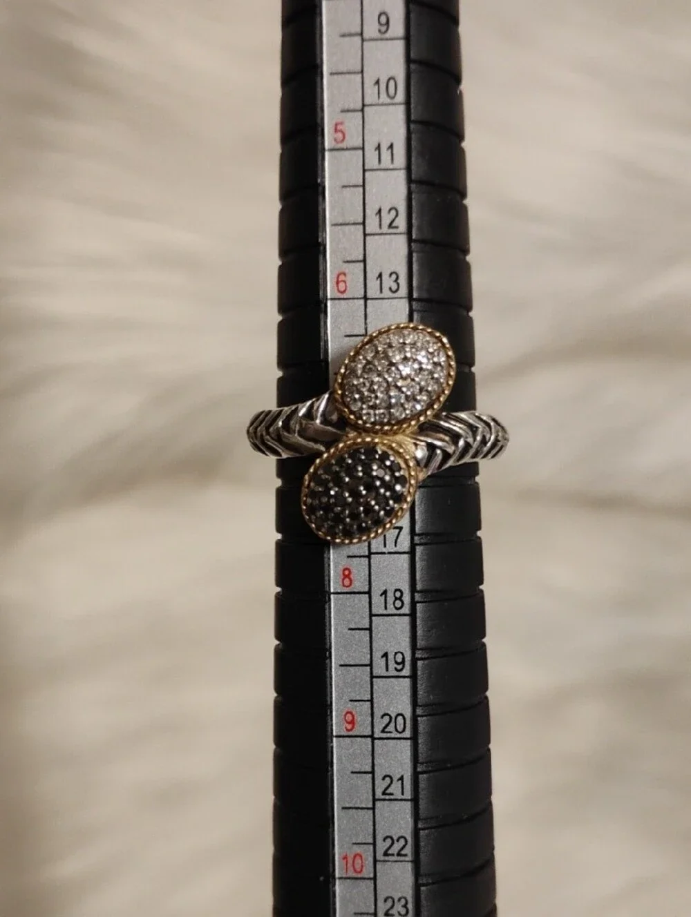 SALE! Effy Balissima 18k/925 Dual Oval Pavé Ring W Black/White Diamonds